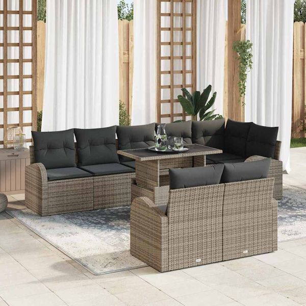 vidaXL Súprava záhradných pohoviek s úložiskom 9 pcs Sivá polyratan