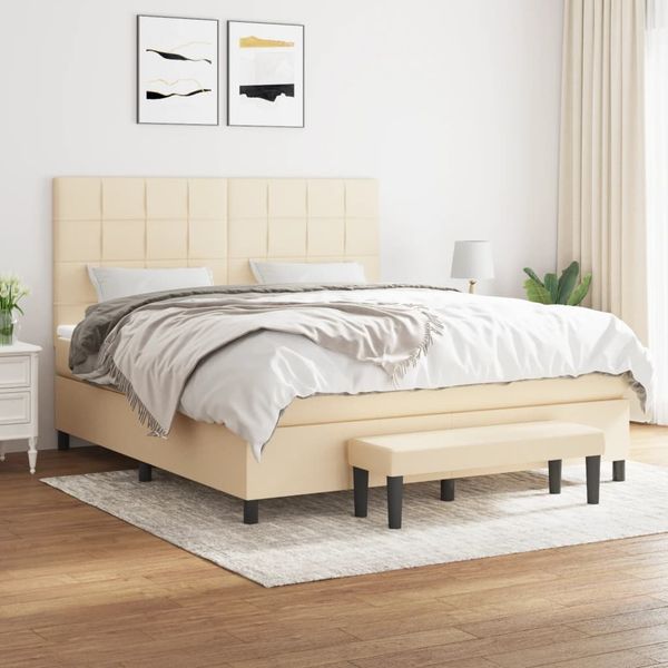 vidaXL Posteľný rám boxspring s matracom krémový 160x200 cm látka