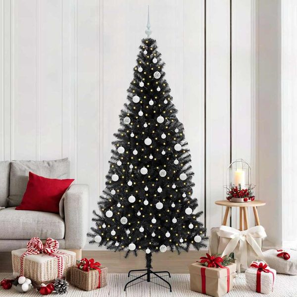 vidaXL Vianočný stromček s 300 LED-i so stojanom Čierna 210 cm PVC