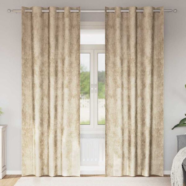 vidaXL Sametové závesy so záclonami 2 pcs Krémová 245 x 140 cm Zamat