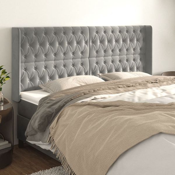 vidaXL Čelo postele so záhybmi bledosivé 203x16x118/128 cm zamat