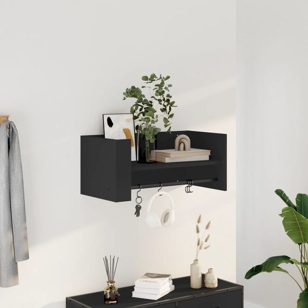 vidaXL Nástenná polica čierna 70,5x35x30,5 cm kompozitné drevo