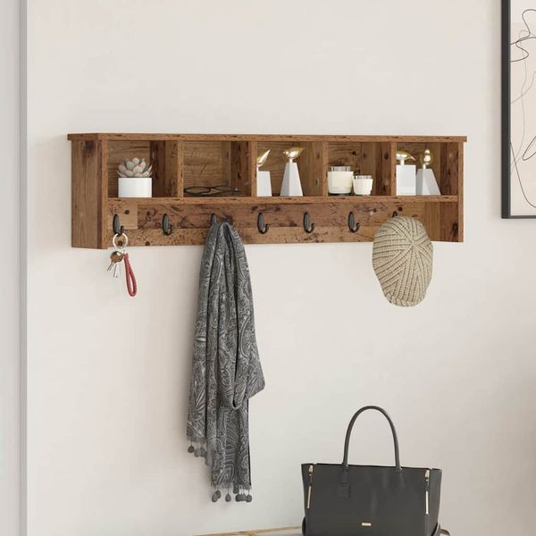 vidaXL Vešiak na stenu Staré drevo 100 x 16 x 26 cm Kompozitné drevo