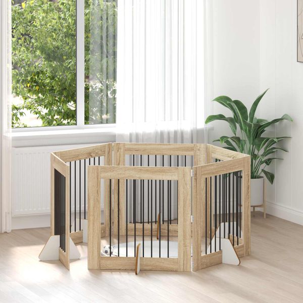 vidaXL Brána pre psov so stojanmi 6 pcs Dub sonoma 80 x 80 cm