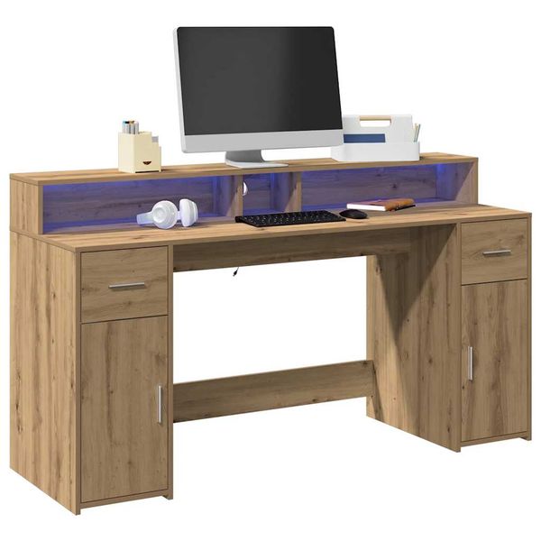 vidaXL Stôl s LED svetlami dub artisian 160x55x91 cm kompozitné drevo