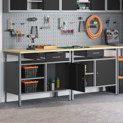 vidaXL Sada pracovného stola 2 pcs Čierna a Šedá 200 x 55 x 85 cm