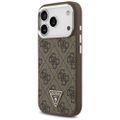 Puzdro Guess Case Magsafe 4G PU Leather s trojuholníkovým logom a strieborným kovovým rámom fotoaparátu pre iPhone 17 Pro Hnedá