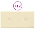 vidaXL Nástenné panely 12 ks krémové 30x15 cm umelá koža 0,54 m²