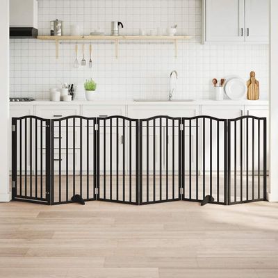 vidaXL Brána pre psa dvere sklad. 6-panel. čierna 300cm topoľové drevo
