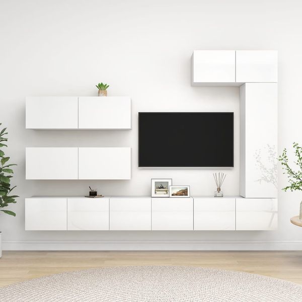 vidaXL 7-dielna súprava TV skriniek lesklá biela kompozitné drevo