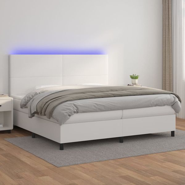 vidaXL Boxspring posteľ s matracom a LED biela 200x200 cm umelá koža