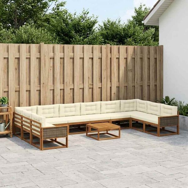 vidaXL Záhradná súprava gaučov s vankúšom 11 pcs Prírodná a krémová