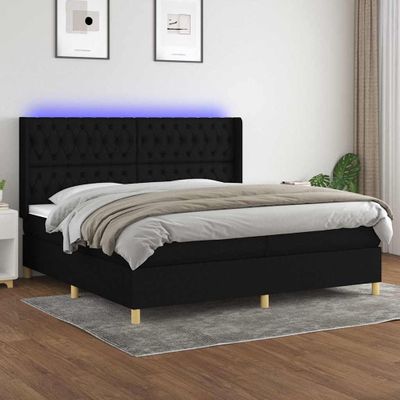 vidaXL Posteľ boxsping s matracom a LED čierna 200x200 cm látka