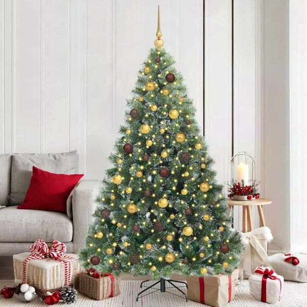 vidaXL Umelý vianočný stromček s 300 LED-i Zelená 180 cm PE a PVC