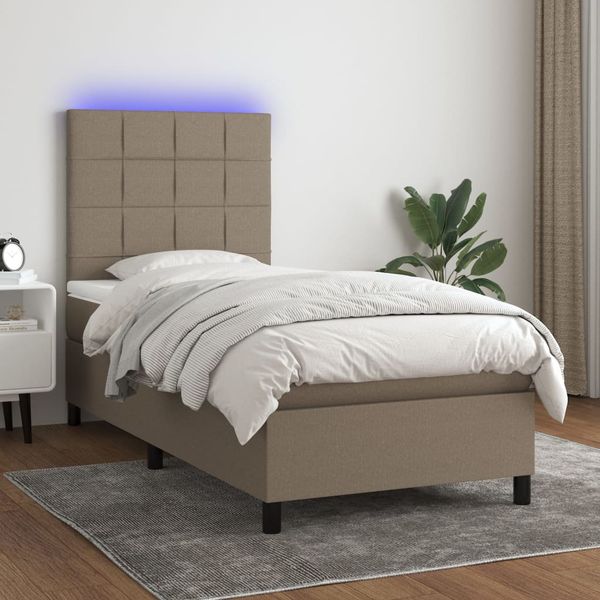vidaXL Posteľ boxsping s matracom a LED sivohnedá 90x200 cm látka