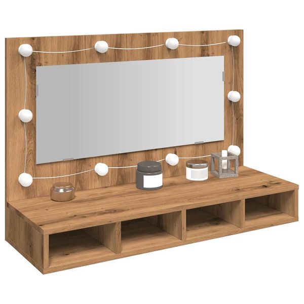 vidaXL Zrkadlová skrinka s LED diódou, dubový dekor, 90x31,5x62 cm