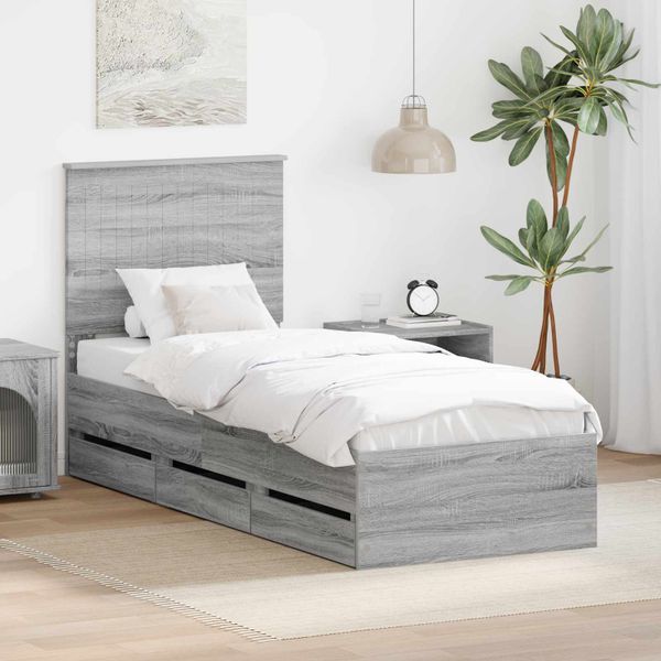 vidaXL Rám postele Sivý Sonoma 75 x 190 cm Inžinierske drevo