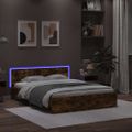 vidaXL Posteľný rám s čelom a LED dymový dub 160x200 cm
