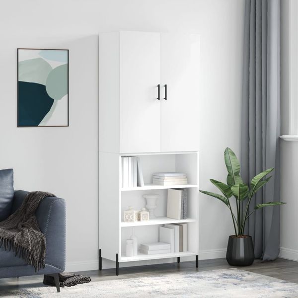 vidaXL Vysoká skrinka lesklá biela 69,5x34x180 cm spracované drevo