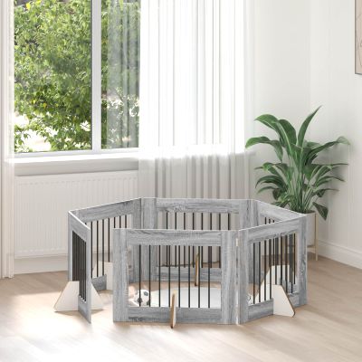 vidaXL Brána pre psov so stojanmi 6 pcs Sivá sonoma 80 x 60 cm
