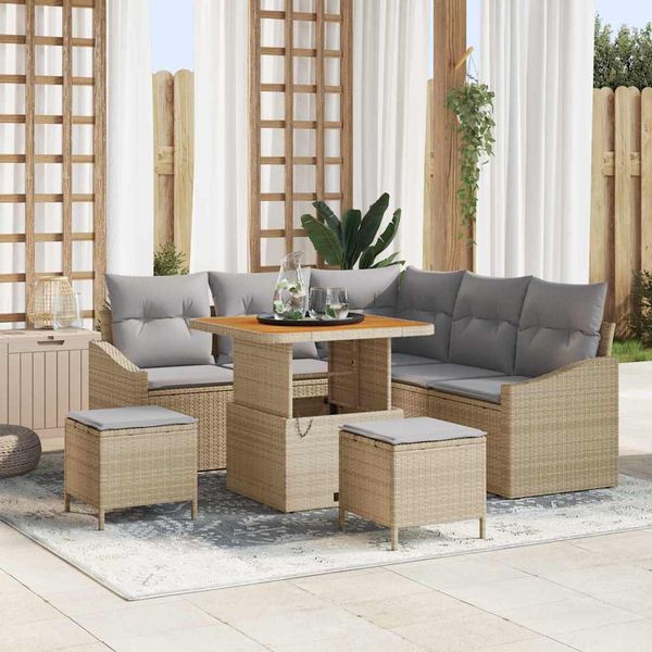 vidaXL Súprava záhradných pohoviek s vankúšom 8 pcs Béžová polyratan