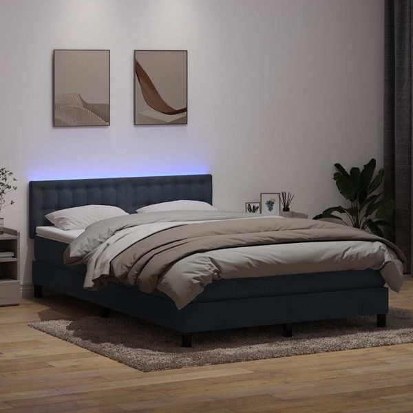 vidaXL Box Spring Posteľ s matracom a LED Tmavosivá 160x220 cm Zamat