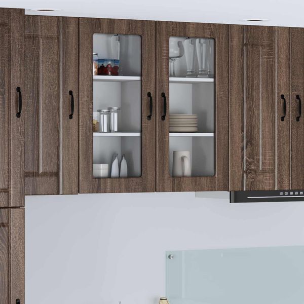 vidaXL Nástenný sklenený kabinet LUCCA 2 pcs Hnedý dub 40 x 31 x 80 cm