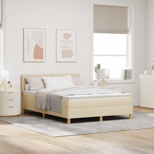 vidaXL Posteľ s pružinovým rámom s vankúšom Krémová 140 x 200 cm látka