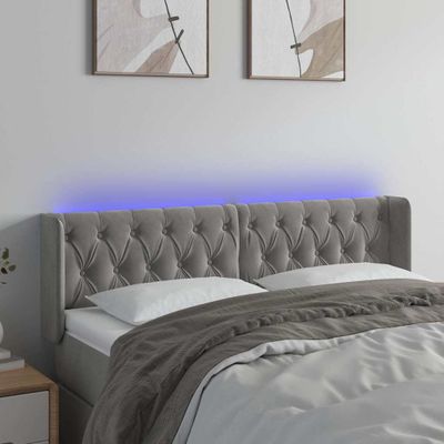vidaXL Čelo postele s LED bledosivé 163x16x78/88 cm zamat