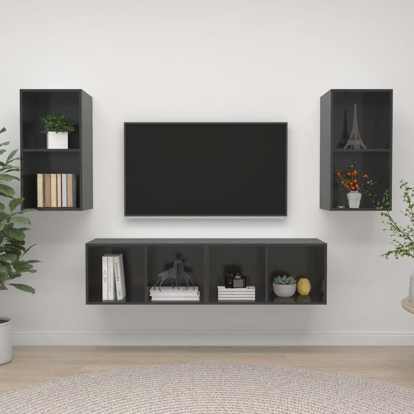 vidaXL Nástenné TV skrinky 4 ks, lesklé sivé, kompozitné drevo