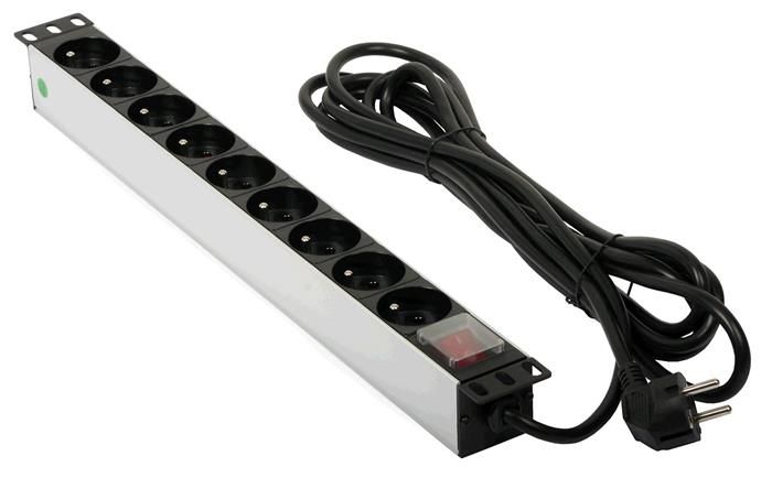 Prodlužovací přívod do Racku (19" RACK, 1U, AC 230V, vypínač, 9 zásuvek, kabel 5m)
