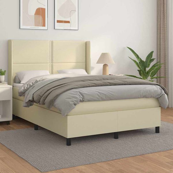 vidaXL Boxspring posteľ s matracom krémová 140x190 cm umelá koža