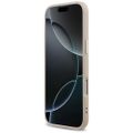 Guess Case Magsafe 4G PU kožené puzdro s trojuholníkovým logom a zlatým kovovým rámom fotoaparátu pre iPhone 17 Air ružové