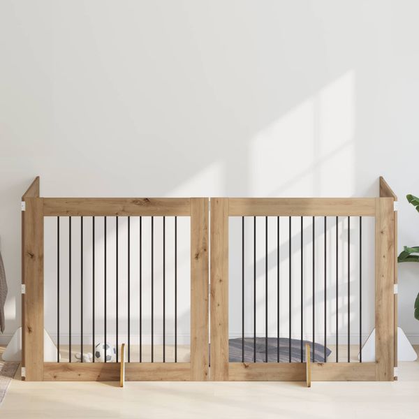 vidaXL Brána pre psov so stojanmi 4 pcs Dub artisan 100 x 100 cm