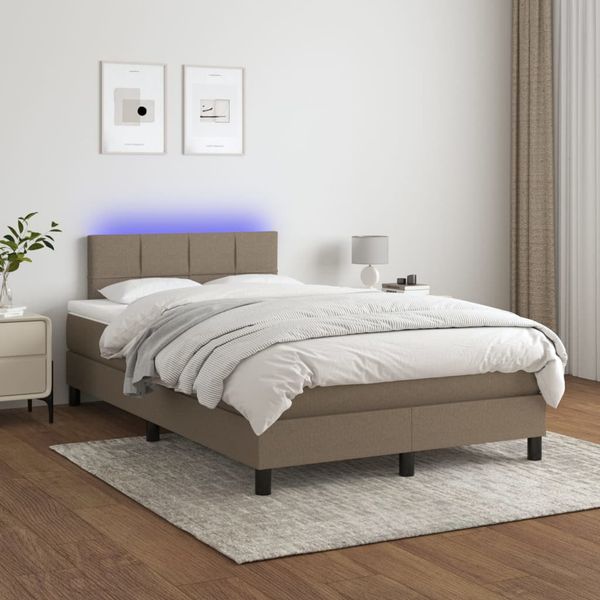 vidaXL Posteľ boxsping s matracom a LED sivohnedá 120x200 cm látka