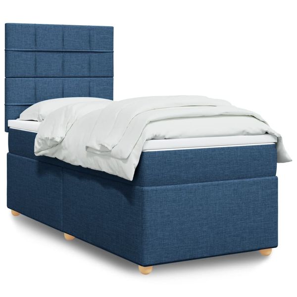 vidaXL Posteľný rám boxspring s matracom modrý 90x190 cm látka