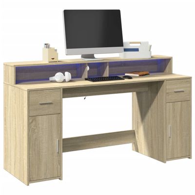 vidaXL Stôl s LED svetlami dub sonoma 160x55x91 cm kompozitné drevo