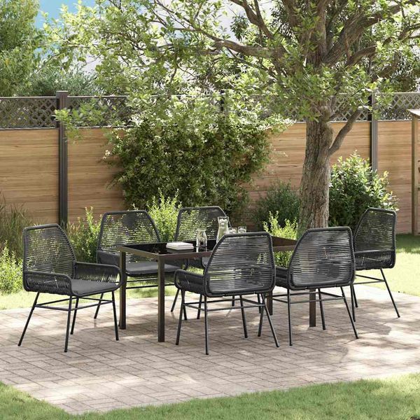vidaXL Záhradný jedálenský set s vankúšom 7 pcs Čierna polyratan