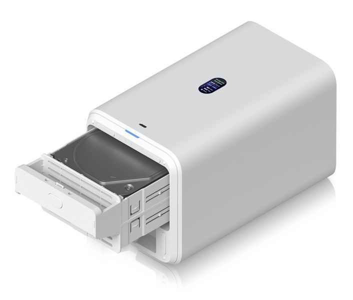 Ubiquiti UniFi UNAS 2 W - NAS server, 2x 3,5" slot HDD/SSD, RAID, 2.5GbE, 5Gbps USB-C, PoE++, bílý NAS úložište, 2× 3.5" HDD sloty, 2.5 GbE sít, ARM Cortex-A55 1.7GHz, 4GB RAM, PoE++, USB-C, bílé
