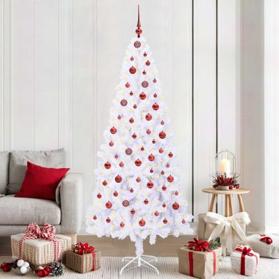 vidaXL Umelý vianočný stromček s 300 LED-i Biela 210 cm PVC a oceľ