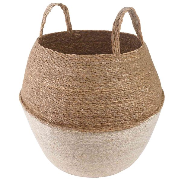 vidaXL Kvetináč s uchami Biela Ø 32 x 32 cm 100% Morská tráva