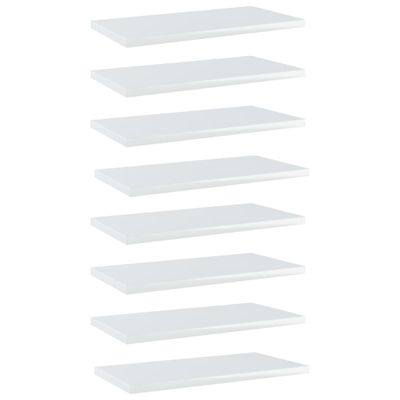 vidaXL Prídavné police 8ks, lesklé biele 40x20x1,5cm, kompozitné drevo