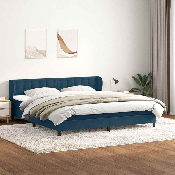 vidaXL Box Spring Posteľ s matracmi Tmavomodrá 180x210 cm Zamat