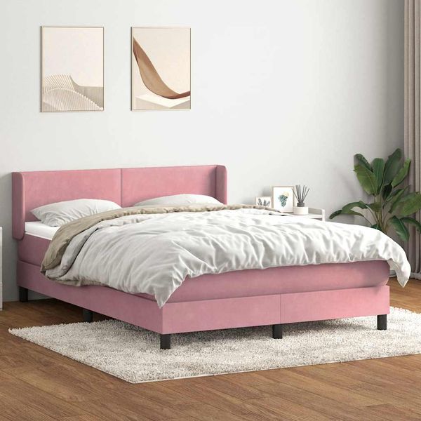 vidaXL Posteľný rám boxsping s matracom ružový 160x220 cm zamat