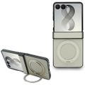Guess  HC Magnetic Ring Stand Grained PU Classic Logo puzdro pre Samsung Galaxy Z Flip 8 béžová