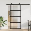 vidaXL Posuvné dvere s kovaním čierne 90x205 cm tvrdené sklo