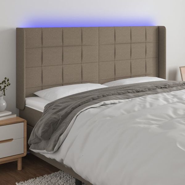 vidaXL Čelo postele s LED sivohnedé 203x16x118/128 cm látka