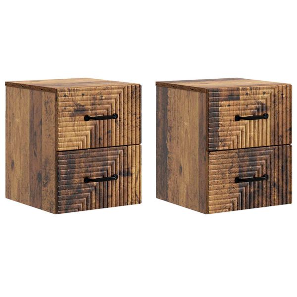 vidaXL Nástenná nočná skrinka 2 pcs Staré drevo 34,5 x 33 x 40 cm
