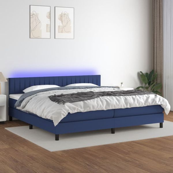vidaXL Posteľ boxsping s matracom a LED modrá 200x200 cm látka
