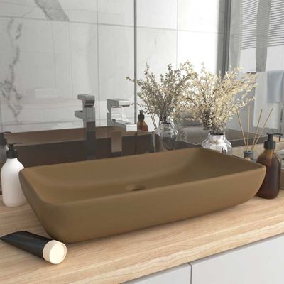 vidaXL Luxusné umývadlo, obdĺžnik, matné krémové 71x38 cm, keramika